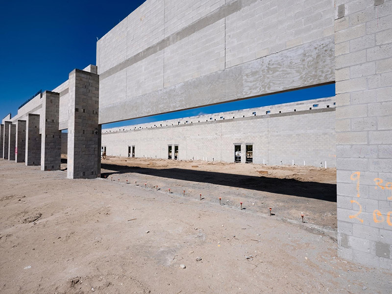 Concrete masonry block wall at a commercial construction project