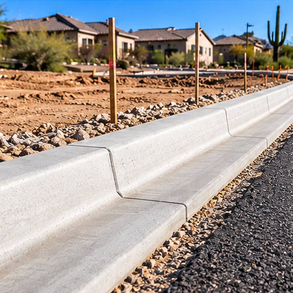 New concrete curb installed alongside an Arizona roadway
