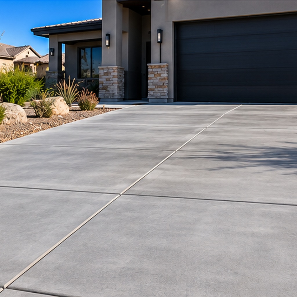 Finished concrete driveway at a modern Arizona residential home